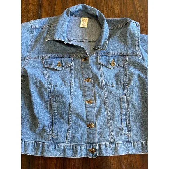 Faded Glory Button Down Classic Trucker Jean Jacket Large Stretch Classic - Picture 5 of 9